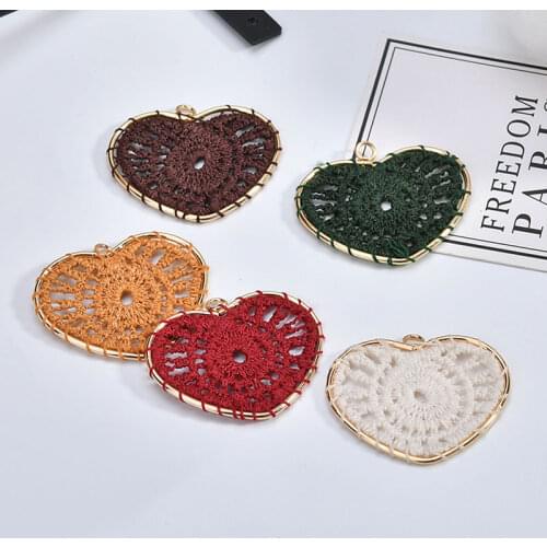 Free Shipping 20pcs 29*33MM Handmade Cotton Thread Woven Heart Charms Alloy DIY Jewelry Findings Ornament Earring Pendants Craft