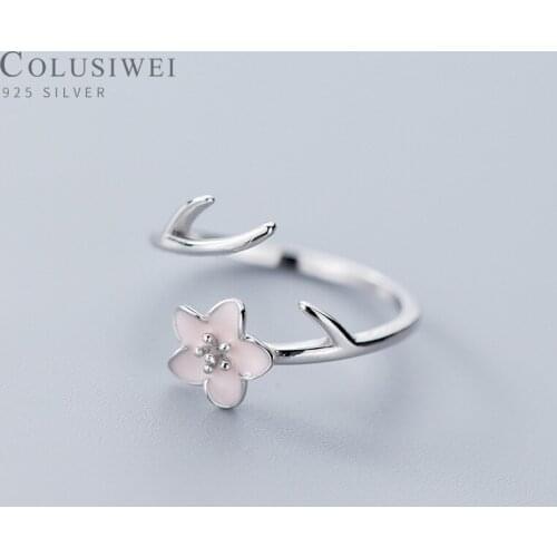COLUSIWEI New Pink Enamel Plum Blossom Tree Branch Open Adjustable Sterling Silver 925 Ring for Women Original Fine Jewelry Gift