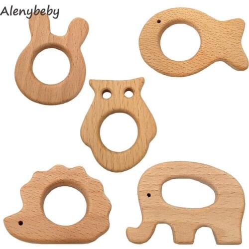 Baby Wooden Teether Toys Chewable Infant Teething Ring Necklace DIY Baby Gift Handmade Baby Beaded Teething Toy