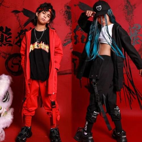 Children Hip Hop Dance Costumes Tassel Hooded Jacket Pants Boys Girls Street Dancing Clothes Performance Rave Outfit Kids DN5009
