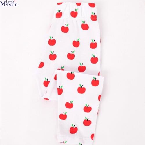 Little Maven New Spring Autumn Children Cute White Apples Printed Basic Quality Cotton Knitted Girls Casual Pants