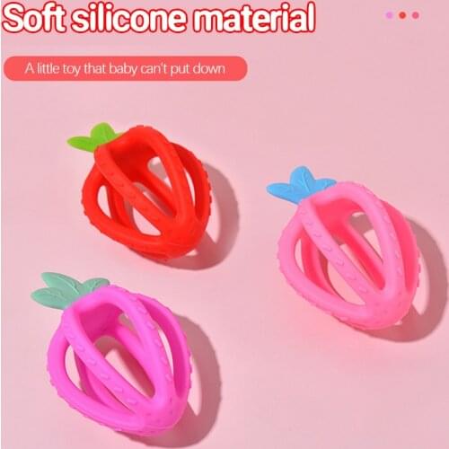 Baby Hand Grab Ball Teether Newborn Silicone Strawberry Soothing Chew Food Grade BPA Free Children Spherical Molar Stick Toys