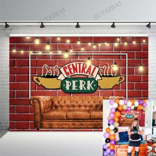 Red Brick Wall Lamp Backdrops Photography Central Perk Friends Birthday Party Sofa Coffee Shop Photo Background PhotoStudio