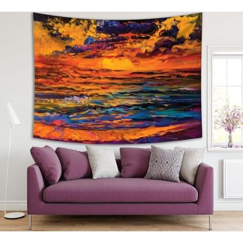 Tapestry Oil Painting Beautiful Seascape Modern Painting On Colorful Artwork Printed Orange Blue Purple