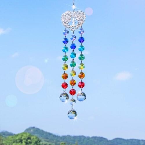 H&D Window Hanging Crystal Prism Tree of Life Suncatcher Chakra Beads Drops Pendant Rainbow Maker Home Garden Decor Heart Shaped