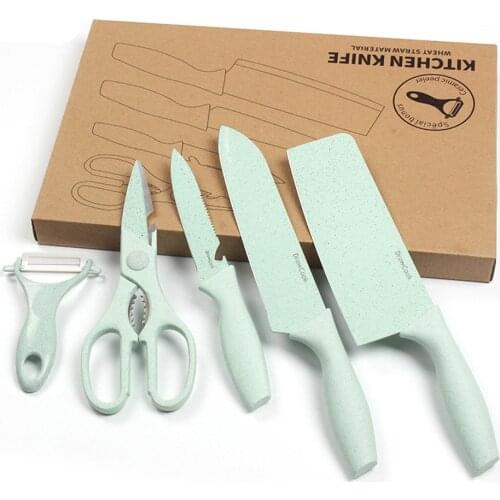 Wheat straw kitchen knife, set of 5 pieces of stainless steel homemade vegetable foods, child food supplement, family gift