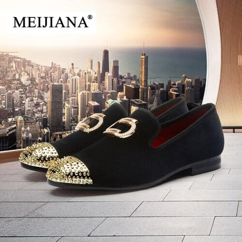 MEIJIANA Men Velvet Loafers Casual Dress Shoes Metal Shoes Top and Back Men Shoes Handmade Brand Shoes Men Loafers