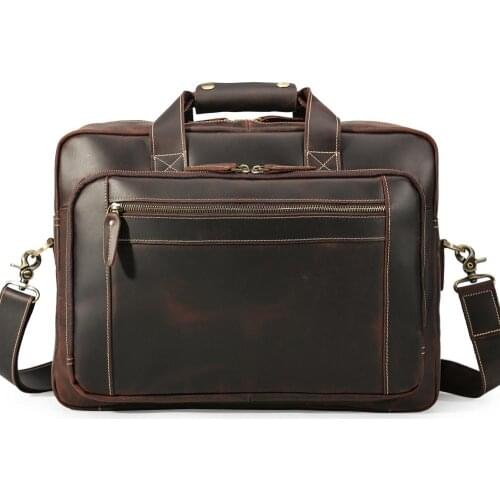 Tiding Mens Briefcase Multi-function Handbag Shoulder Messenger Business Bag Leather Retro Crazy Horse Skin1452