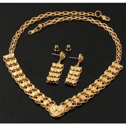 Heart Jewelry Sets For Women Necklace Drop Earrings Gold Color Fashion Jewelry Bridal Wedding Accessories NE230