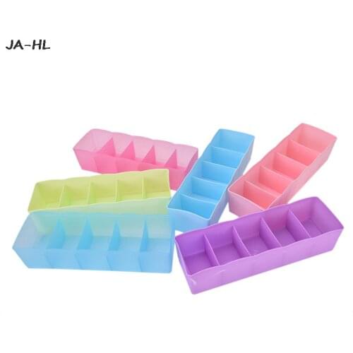 Underwear Socks Bra Ties Organizer Multi-function Desktop Drawer Clothing Storage Box Five Grid Storage Box 6 Colors
