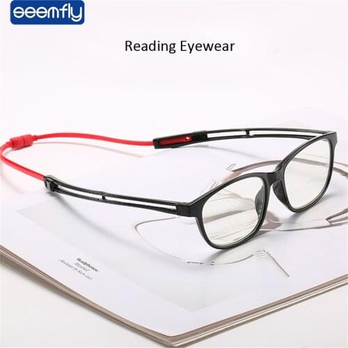 Seemfly Ultralight Reading Glasses Men Women Hanging Stretch blue Blacking Eyeglasses Presbyopic Computer Glasses +1.0 to +4.0