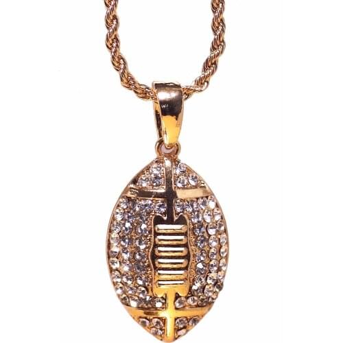 Cheap Wholesale Gold Metal Jewelry Sport Style Oval Shape Rhinectone Pendant For Birthday Gift