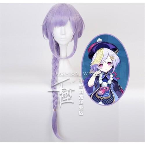 60cm Game Genshin Impact Project Qiqi Zombie Wig Cosplay Wigs Playing Powder Lavender Hair Halloween 1:1 Wigs