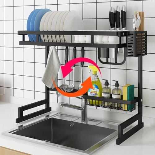 2020New 2 Layer Kitchen Sink Rack Stainless Steel Bowl Plate Dish Rack Drainer Sponge Sink Storage Shelf Kitchen Organizer