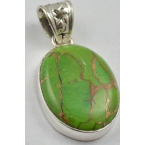 Genuine Green TURQUOISE Pendant 925 Sterling Silver, 39 mm, AP5050