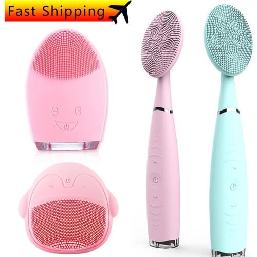 Electric Facial Cleansing Brush Handheld Ultrasonic Vibration Silicone Portable Cleaning Massager Blackhead Remove Waterproof