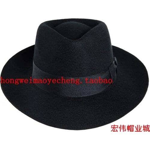Woolen Mens Top Hat/Michael Jackson Black Shanghai Beach Gentleman Stage Dance Performance MJ Hat