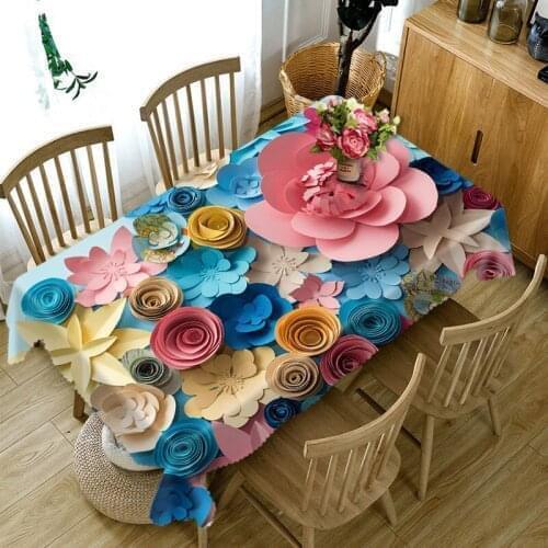 Customize 3D Tablecloth Colored Paper Flower Pattern Dustproof Thicken Cotton Wedding Party Rectangular Table Cloth Home Textile