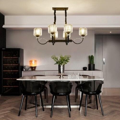 Modern minimalist crystal chandelier personality Hong Kong style dining room table light luxury restaurant lighting
