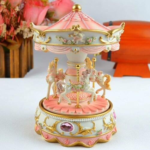 High Quality Carousel Mini Music Box Pink and Blue 2 Colors Musical Boxes for Love Girl or Children Christmas Gift Free Shipping