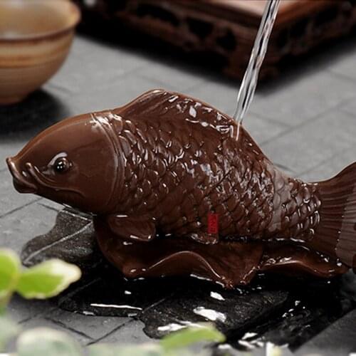 NEWYEARNEW Purple Clay Mascot Fish Tea Pet Accessories Handicraft Home Decoration Business Gift Furnishing