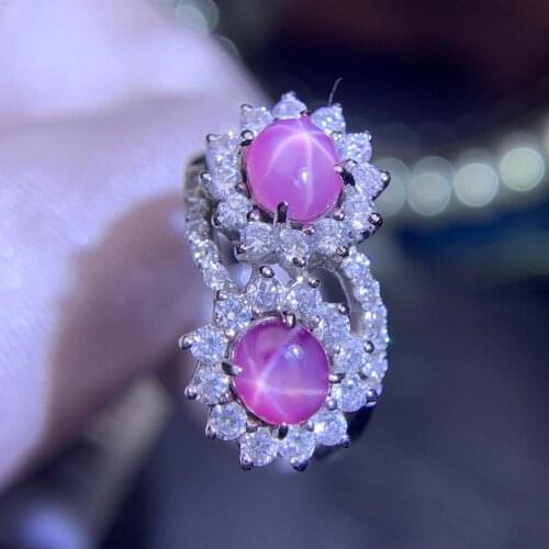 Y404 Natural Unheat 1.6ct Star Ruby Ring Diamonds Jewelry Anniversary Females Rings for Womens Fine Rings