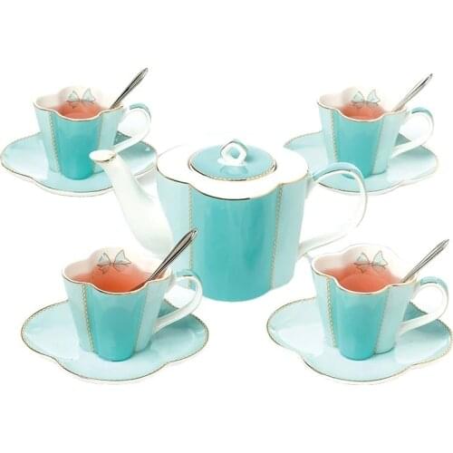 YeFine Ceramic 15 PCS Flower Tea Set British Afternoon Black Tea Set Heatable Glass Teapot Bone China Tea Cups And Saucers