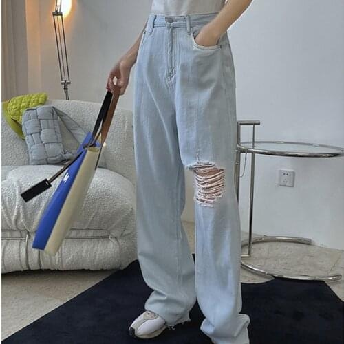 2021 New Summer Elegant Female Trousers Loose Solid Color Fashion Women Ripped Pants Casual High Quality Ladies Bottoms T85