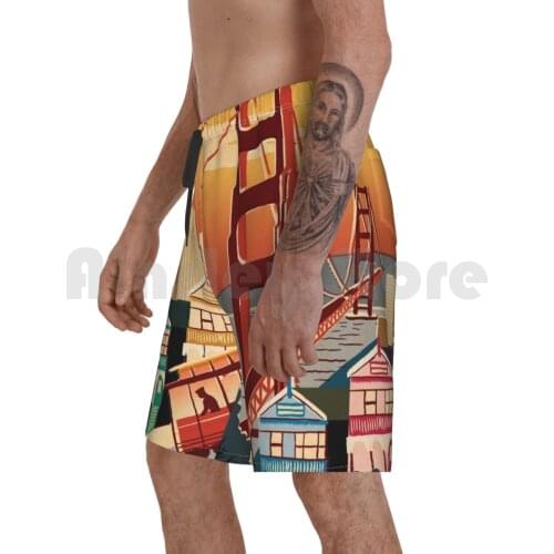 San Francisco Beach Shorts Men Beach Pants Swimwear San Francisco Golden Gate Bridge Painted Ladies Streetcar Retro