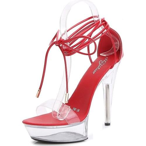 Walking Show Stripper Heels Clear Shoes Woman Platforms High Heels Sandals Women Sexy Big Yard Shoes 2021 New Gladiator Style