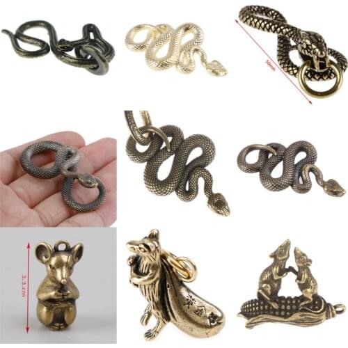 Brass Metal Snake rat Mouse Shape Keychain Cute Keychain Pendant Brass Bag Count Money Zodiac Hanging Antique Bronze Key Gift