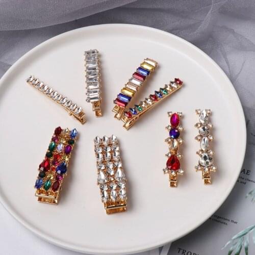 1PC Colorful Luxury Crystal Rhinestones Hairpins Geometric Round Oval Rhinestones Hair Clips Hair Jewelry Accessories Drop Ship