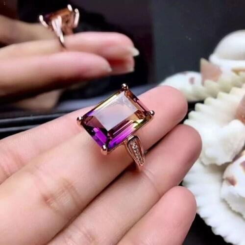 10*14mm Natural Amethyst Ring Genuine S925 Sterling Silver Simple Amethyst Ring Super Super Shiny