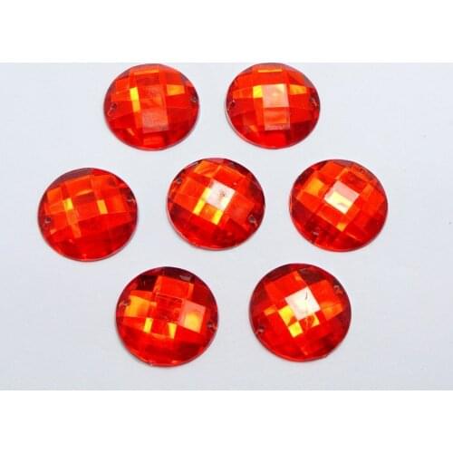 50 Red Acrylic Flatback Sewing Rhinestone Round Button 18mm Sew on beads