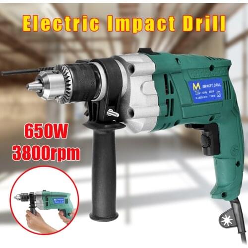 2 Functions Electric Impact Drill Kit 650W 220V Handheld Flat Drill Rotary Hammer Torque Driver Tool Screwdriver Power Tools