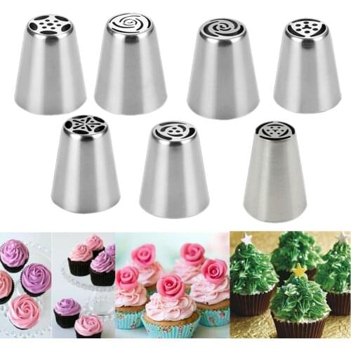7pc/Set Stainless Steel Cake Nozzles Russian Pastry Tip Icing Piping Nozzle Decorating Tools Fondant Confectionery Sugarcraft