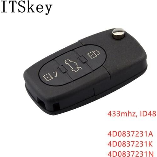 Car Remote Key for Aud A3 A4 A6 A8 B5 TT RS4 Quattro Old Models 433Mhz ID48 Chip Flip Folding HU66 Blade 4D0837231A