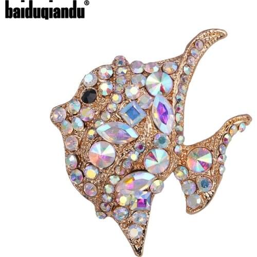 Baiduqiandu Crystal Rhinestones Colorful Flatfish Fish Brooch Pins for Women