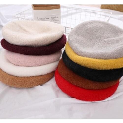 New winter child baby thick mink fur beret cap Girl warm octagonal pumpkin artist cap gorros