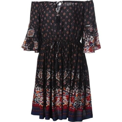 Bohemian Butterfly Sleeve Off Shoulder Women Dress Boho Slash Neck Elastic Sashe Woman Printed Party Holiday Summer Dresses
