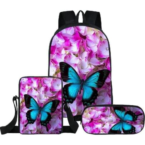 3pcs/set Children Butterfly Pattern Printing Backpack Kids School Bags Boys Girls Primary Schoolbag Students Suit Backpacks