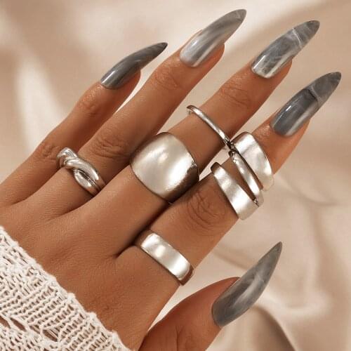 Docona 5pcs/set Vintage Silver Color Rings for Women Irregular Geometry Hollow Alloy Metal Ring Set Female Jewelry Anillos 19934
