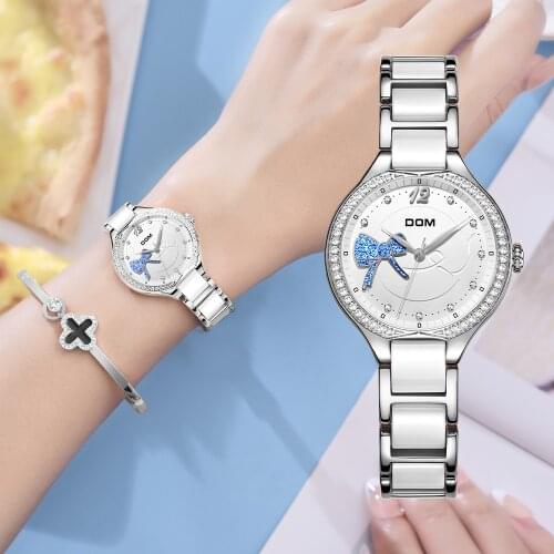 DOM Fashion Women Diamonds Wrist Watches Ceramics Watchband Top Luxury Brand Dress Ladies Geneva Quartz Clock G-1271D-7MH