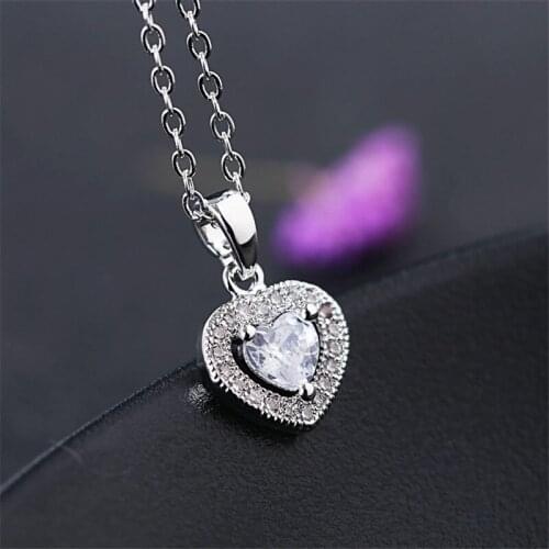 Double Hearts with AAA Cubic Zircon CZ Necklace Jewelry Lady Wedding Party Gift Shiny Luxurious Classic Pendant Necklace
