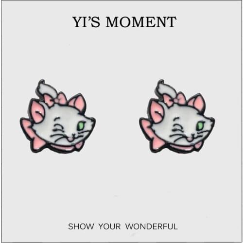 Birthday Gift Enamel Earrings Cute White Cat Earing for kids