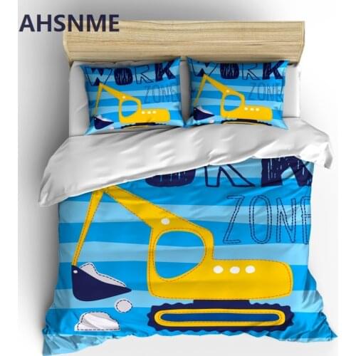 AHSNME Excavator Bedding Set Space Ship Duvet Cover Unicorn Quilt Cover Sets Children Bed Set Single Size