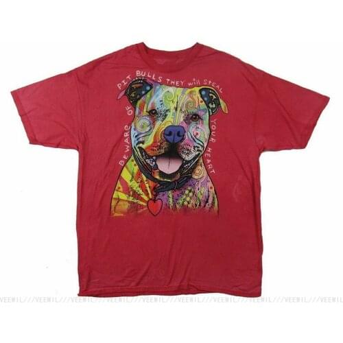 The Mountain Art Pit Bull On Brick Red T-Shirt New Official Cotton Tee Shirt New Cool Gym Tops