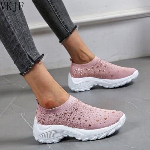White Sneakers Women Summer Sport Shoes Lightweight Slip-on Vulcanize Shoes for Women 2021 Breathable Mesh Casual Sock Sneakers