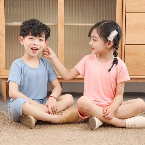 Summer Baby Pajamas Set Modal Sleepwear Solid Color Nightwear for Girls Boys Short Sleeve Pijamas Suit Tops+Short Pants
