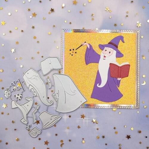 M17D Wizard Magician Carbon Steel Scrapbooking Embossing Stencil, DIY Printing Steel Mould for Album Paper Card Making